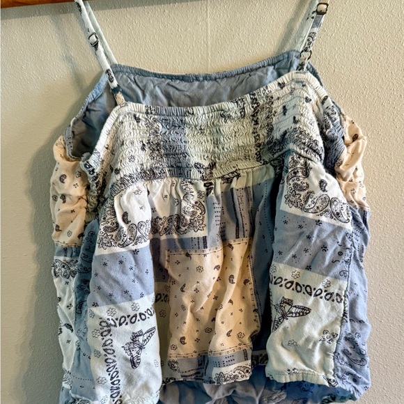 Abercrombie And Fitch Kids Girls Size 13/14 Blue Patchwork Tank Top - Picture 3 of 3
